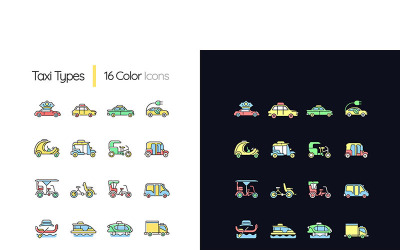 出租车类型亮和暗主题rgb颜色图标设置矢量