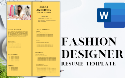 Professional Resume / CV Template for FASHION DESIGNERS