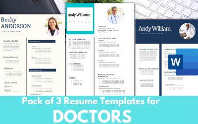 Pack of 3 简历模板 for DOCTORS - MS word CV RESUME FORMAT
