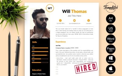 Will Thomas - Creative CV Resume Template with Cover Letter for 微软文字处理软件 &amp;amp; iWork页面