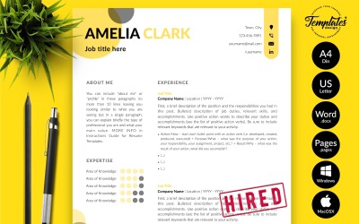 Amelia Clark - Kreativ CV-mall med personligt brev för Microsoft Word och iWork-sidor