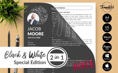 Jacob Moore - Microsoft Word ve iWork Sayfaları için Kapak Mektubu ile Yaratıcı CV Özgeçmiş Şablonu