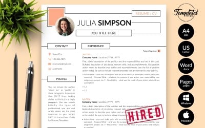 Julia Simpson - Creative CV Resume Template with Cover Letter for 微软文字处理软件 &amp;amp; iWork页面
