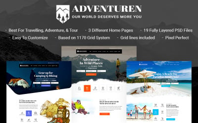 Adventuren - Modèle PSD de circuits d&amp;#39;aventure, de voyage et de nature