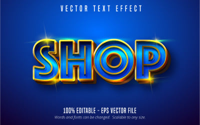 Shop - Editable Text Effect, Shiny Metallic Gold And Blue Text Style, 图形 Illustration