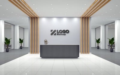 办公室接待柜台与灰色墙与白色吊索标志模型
