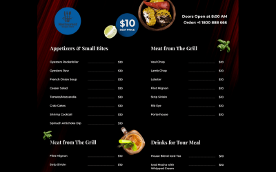 餐厅菜单:食品传单设计模板横幅，海报，传单