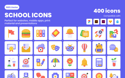 400 Flat School Icons-collectie