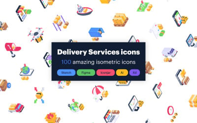 Iconos isométricos de logística de servicios de entrega