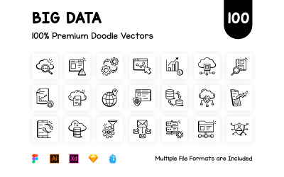 Set van big data doodle-pictogrammen