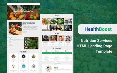 HealthBoost – Táplálkozási szolgáltatások HTML nyitóoldalsablonja