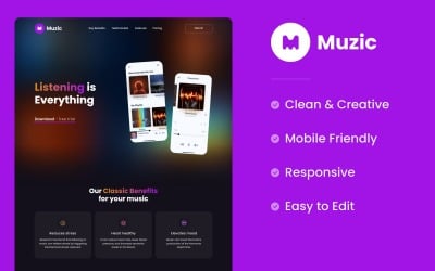 音乐-音乐应用程序登陆页HTML模板