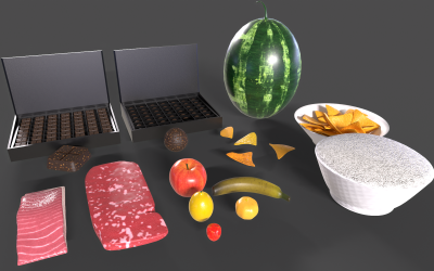 Vegetabiliska livsmedel Kött och andra samling Lågpoly 3D-modell