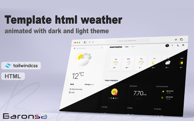 Weathersa Responsive React Weather Template com Temas Escuros e Claros