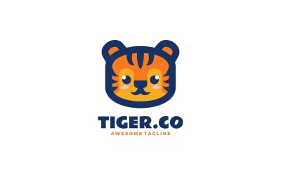 Tigerkopf, einfacher Maskottchen-Logo-Stil