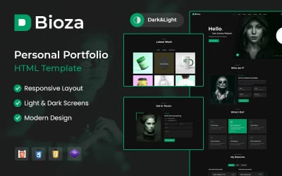 Bioza HTML5-sjabloon voor bestemmingspagina voor persoonlijke portfolio
