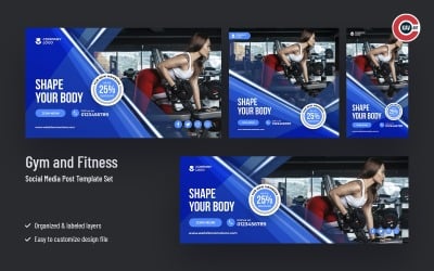 Conjunto de banners de redes sociales de gimnasio y fitness