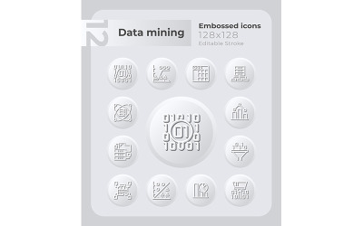 Ensemble d&amp;#39;icônes en relief d&amp;#39;exploration de données