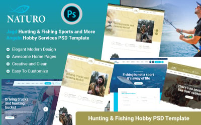 自然-狩猎 &amp;amp; 钓鱼服务PSD模板