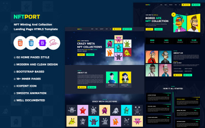 Nftport - HTML5-sjabloon voor het slaan/verzamelen van bestemmingspagina&amp;#39;s van NFT