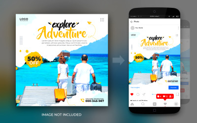 Voyages et visites Explorez l&amp;#39;aventure sur les réseaux sociaux Instagram et Facebook Modèle de conception de publication ou de flyer