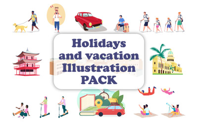 Ensemble d&amp;#39;illustrations de vacances et de vacances