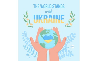 Die Welt unterstützt die flache Farbvektorillustration der Ukraine