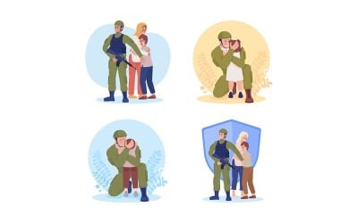 Soldiers vector isolated illustration set