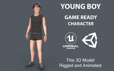 Jeune garçon personnage Low-poly modèle 3D