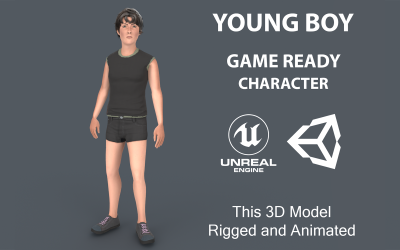 年轻的男孩角色低聚3D模型