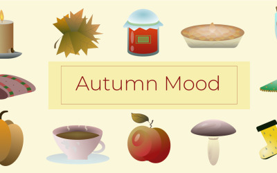 &“秋天的心情&quot; 12 Vector Images in the Autumn Theme, for Cards, Stickers, Decor.