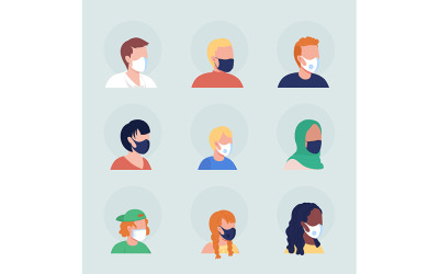 Chirurgische maskers semi-egale kleur vector avatar karakterset