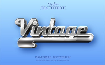 Vintage: efecto de texto editable, estilo de texto plateado de automóvil clásico, ilustración gráfica