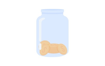 Jar with coins semi flat color vector object