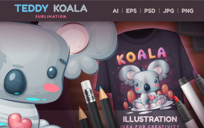 Sublimation Teddy Koala Element | Cartoon Character PNG