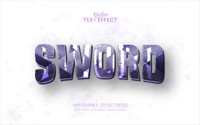 Espada: efecto de texto editable, juego de guerra y estilo de texto de dibujos animados, ilustración gráfica
