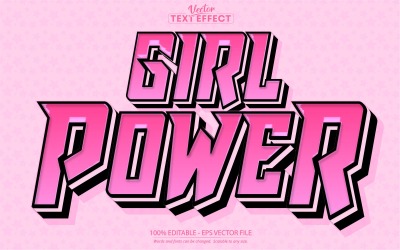 女孩的力量-可编辑的文字效果，粉红色和卡通文字风格，图形插图