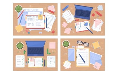 Study tablespace flat color vector illustration set