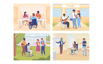 High school equity 2D vector isolated illustration set