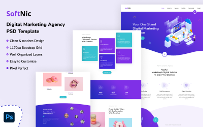 SoftNic - Digital Marketing Agency PSD Website Template