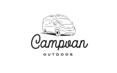 Retro Camper Van, plantilla de vector de diseño de logotipo de camping