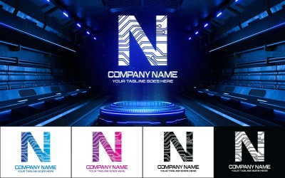 Technologia Litera N Logo Design-tożsamość marki
