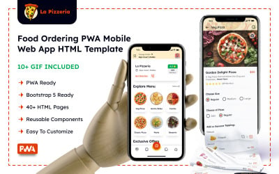 Zamawianie jedzenia online / Dostawa pizzy Szablon PWA Mobile Web App - La Pizzeria