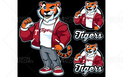 Tiger Club吉祥物设计矢量插图