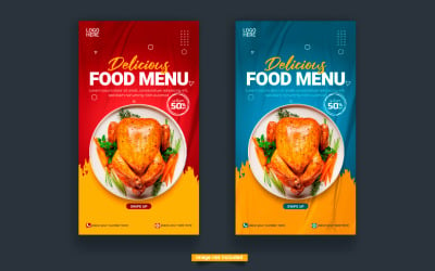 食物菜单和餐厅instagram和故事模板设计概念