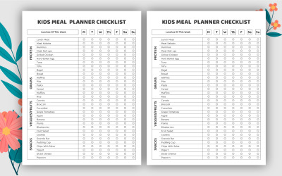 Loggbok för checklista för barnens måltidsplanerare