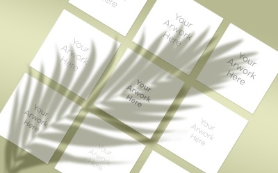 6 Square Paper&#039;s Mockup With Leaf Shadow