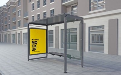 路边城市公交车站标志模型模板