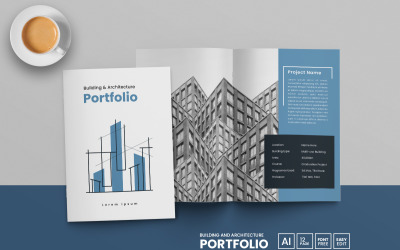 Sjabloon voor bouw- en architectuurportfolio en lay-out voor minimale portfoliobrochure