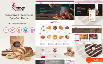 Bakery Delight - Modèle Opencart 4.0.1.1 pour les propriétaires de boulangerie vendant des pâtisseries, des bonbons et des articles de boulangerie